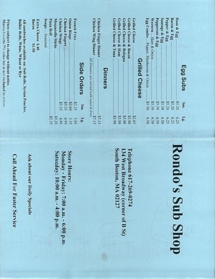 Rondo’s Submarine Sandwiches menu 4